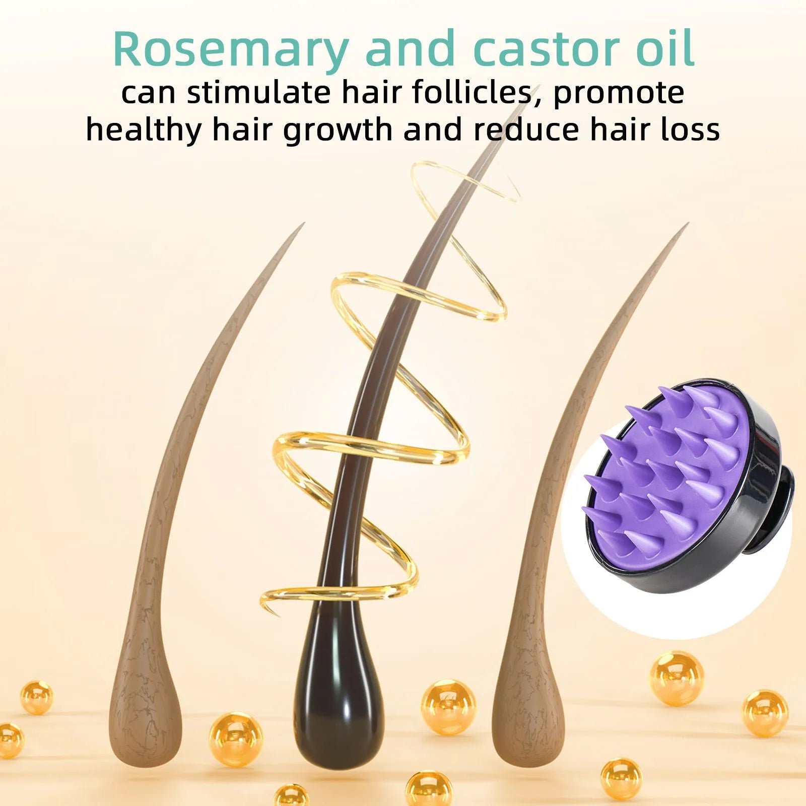 118ml bright yellow hair treatment oil bottle with scalp massage brush for dense long hair