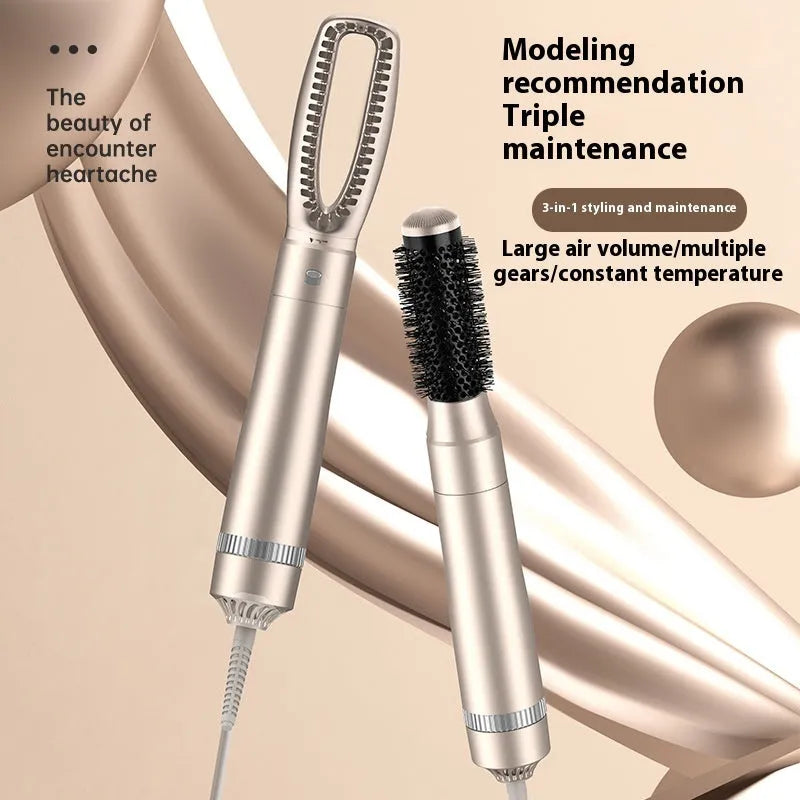 Champagne gold hot air comb hair curler with five-in-one heated attachments for multi-function styling