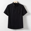 Men's linen blend short sleeve t-shirt with loose lapels in solid colours