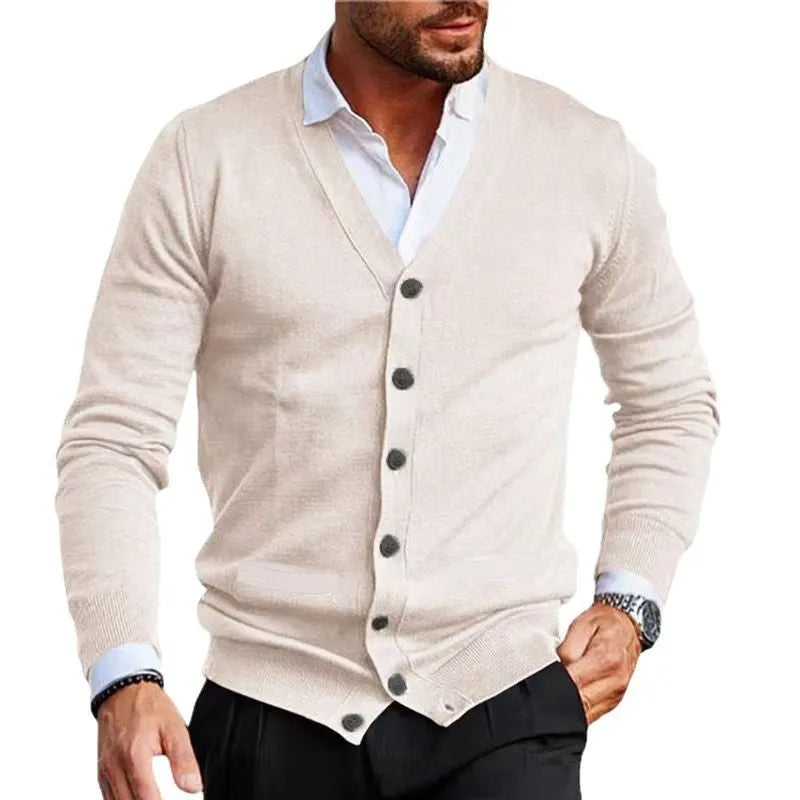 Men's slim-fit acrylic cardigan sweater coat in a choice of six colours.