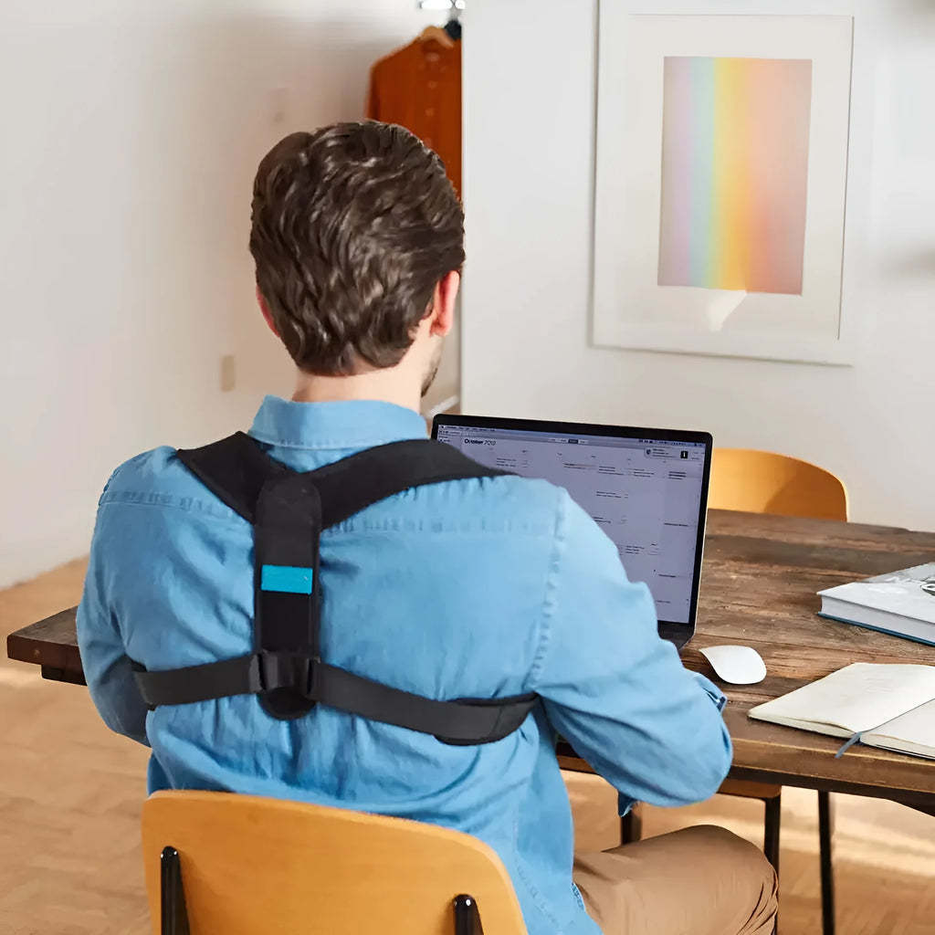 Black adjustable posture correction strap for back and shoulder support