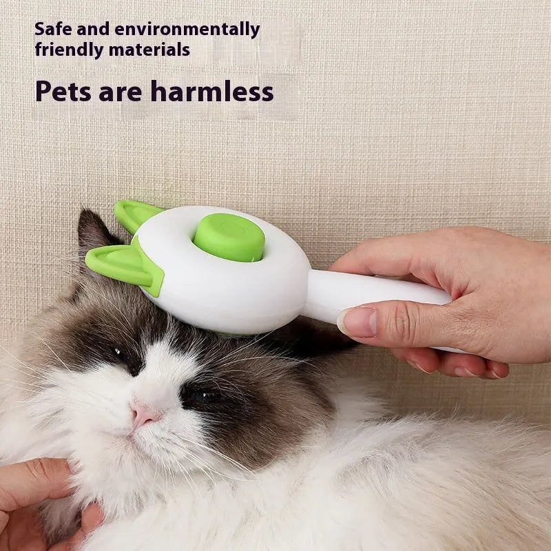 Self-cleaning pet brush with stainless steel bristles in greenish white colour