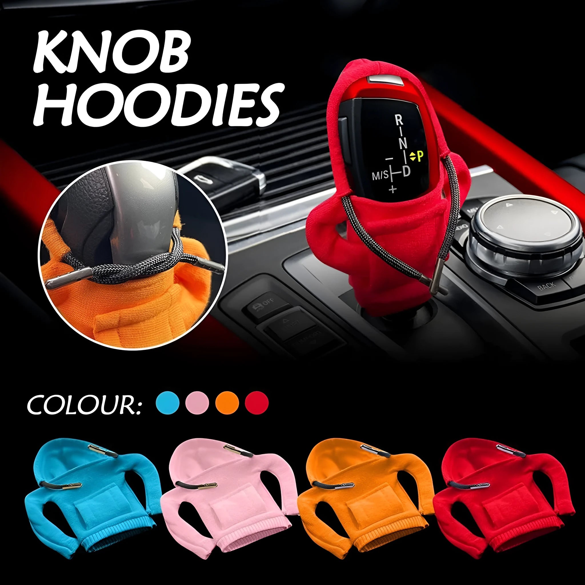 Cloth gear shift knob cover in multiple colours for manual or automatic cars