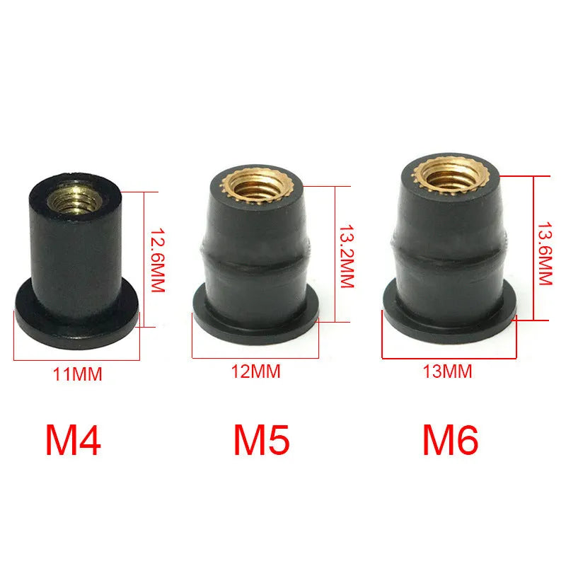 Motorcycle windshield brass rubber expansion nuts in M4 M5 M6 sizes