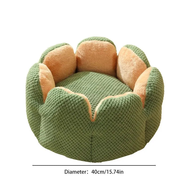 Green cactus petal shape pet kennel bed with soft plush material and non-slip bottom