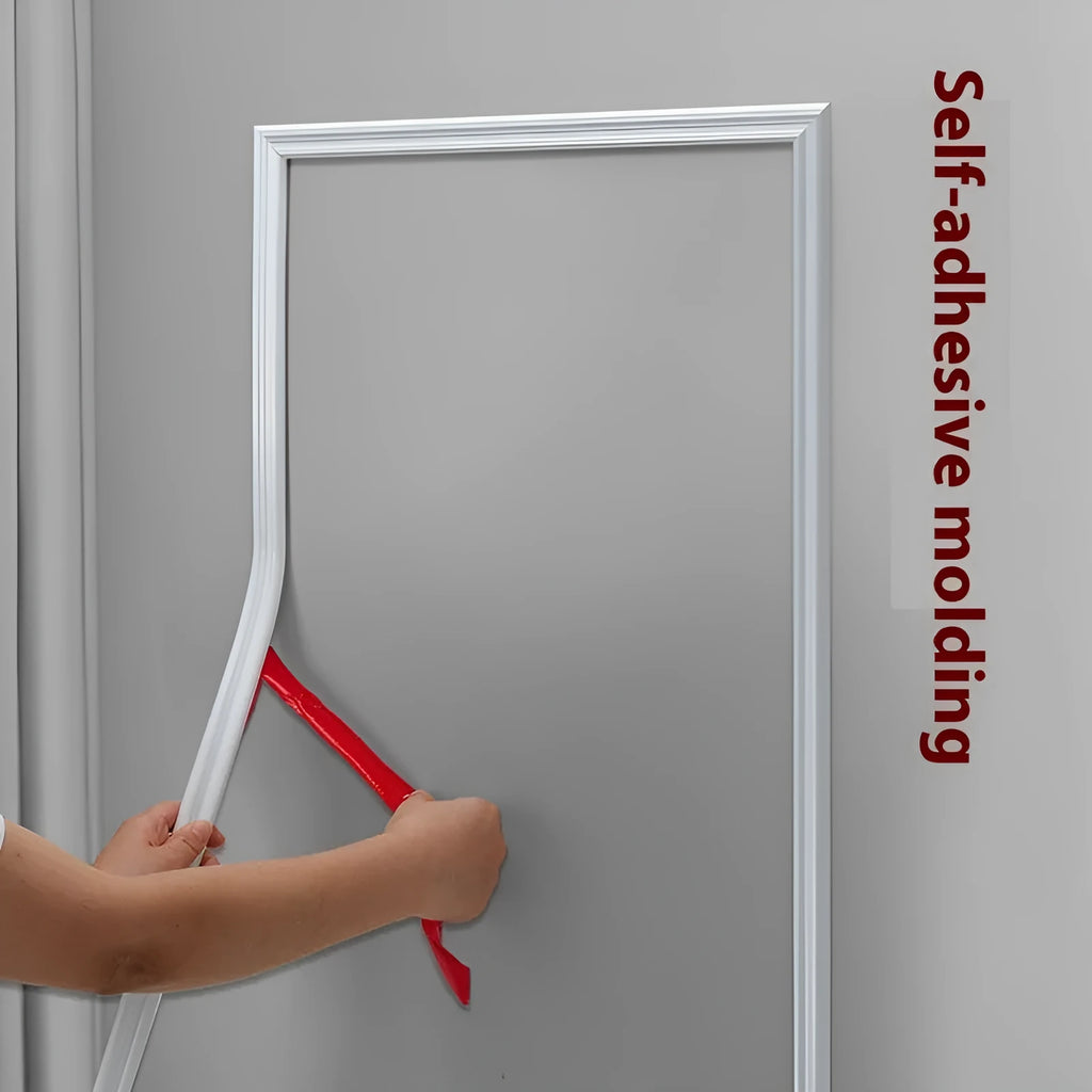 PVC self-adhesive wall shaping frame strip in silver finish showing flat profile