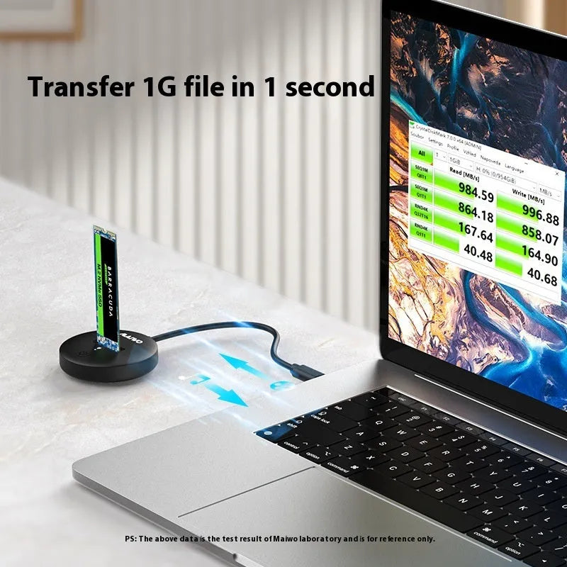 Black external SSD enclosure for NVME M.2 drives with USB Type-C port