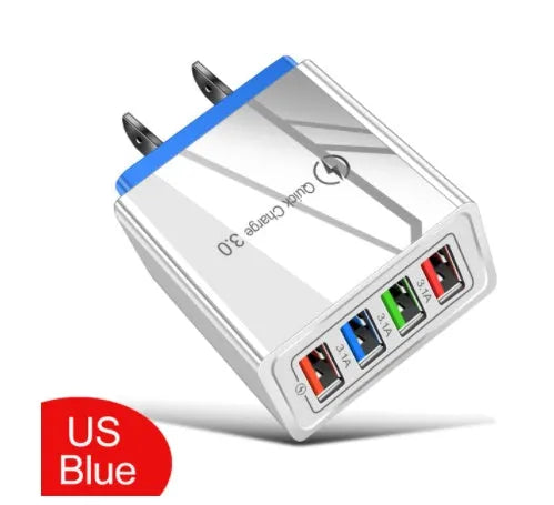 4-port USB mobile phone charger with luminous indicator light in multiple colour options