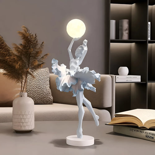 Art Girl Atmosphere small USB night lamp in resin, shown in one of four colours: Black Gold, White, Pink, or Light Blue.