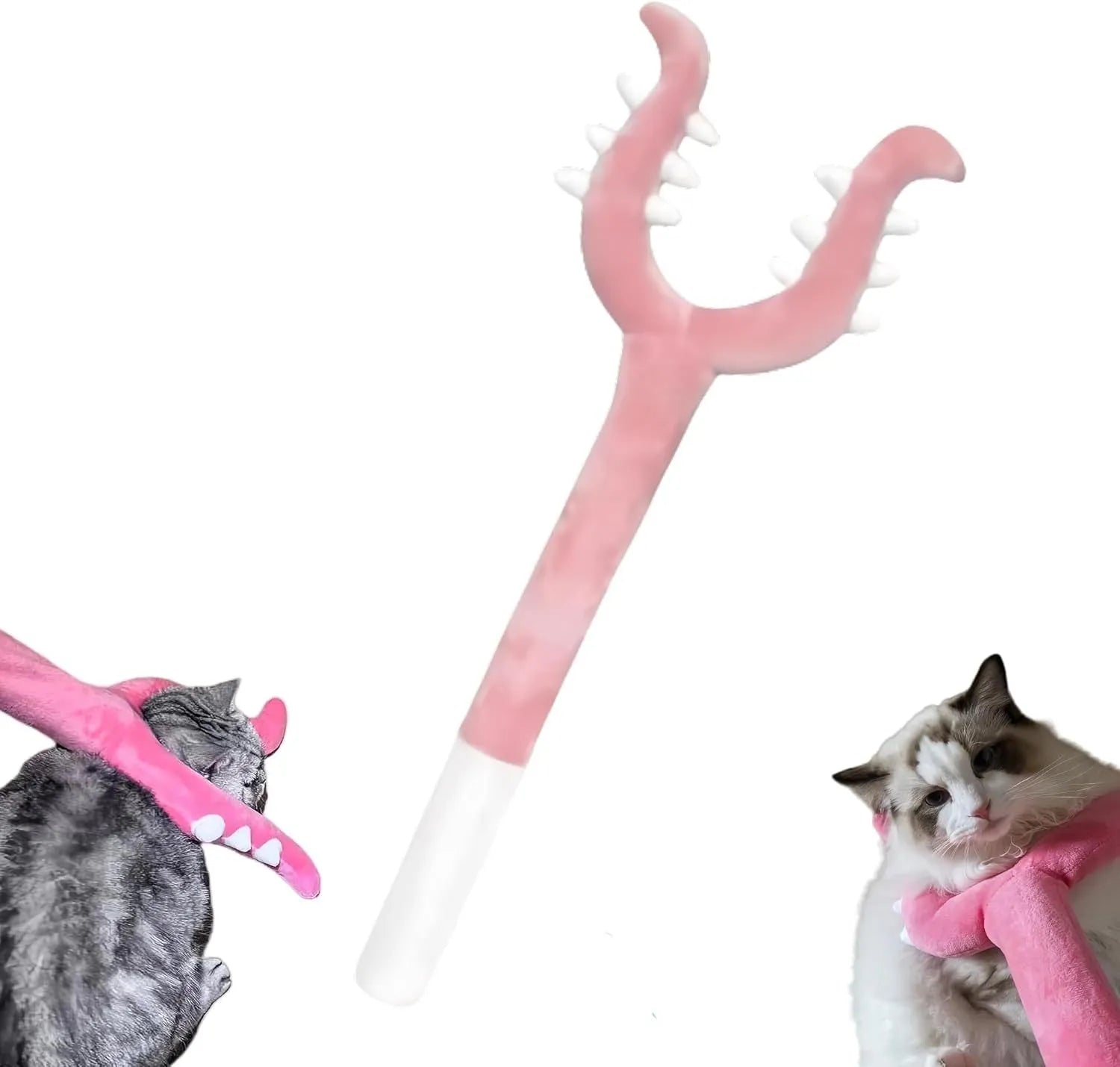 70cm blue plush cat wand toy with foam-filled head for interactive pet play