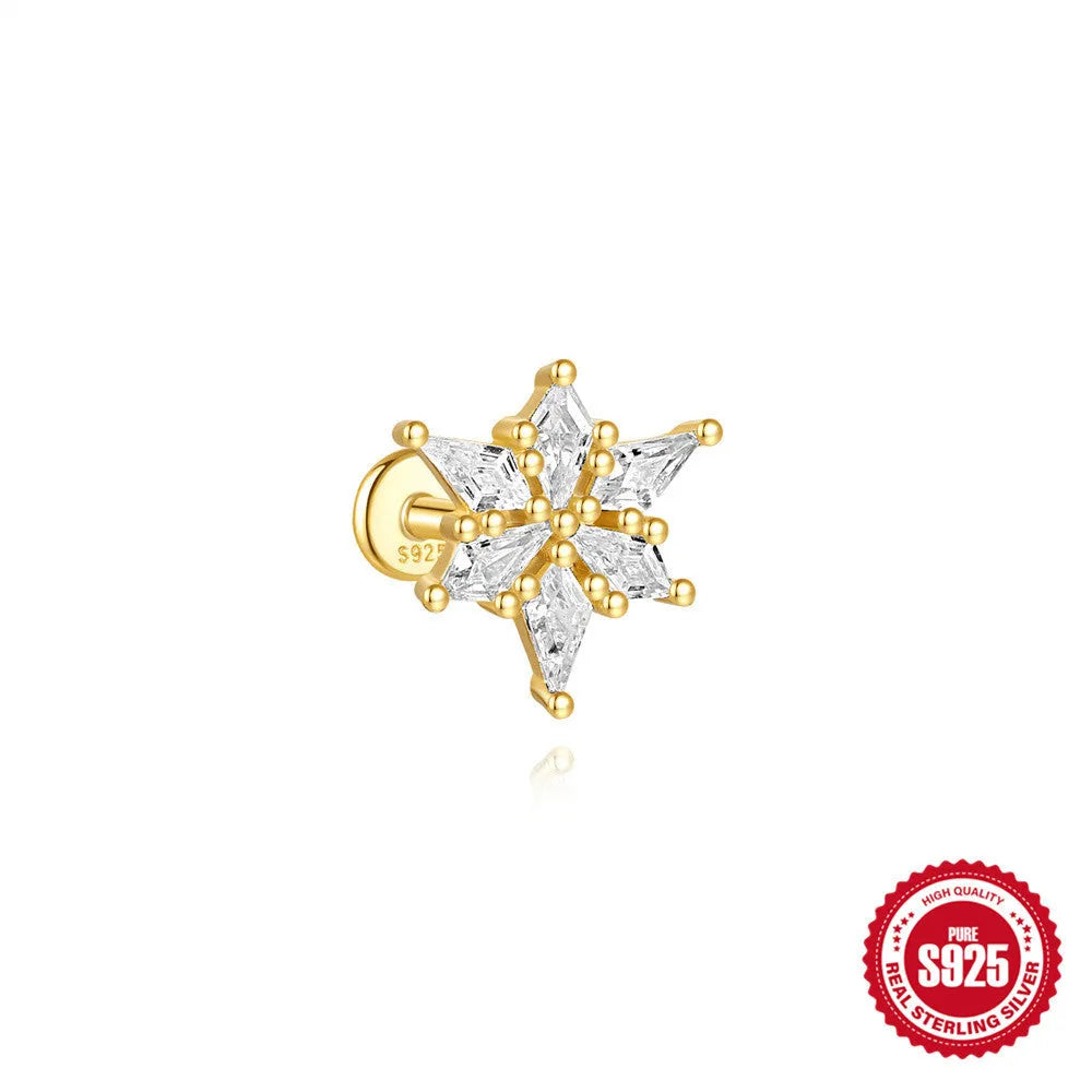 S925 sterling silver water drop earrings with flat spiral puncture detail in gold electroplated finish