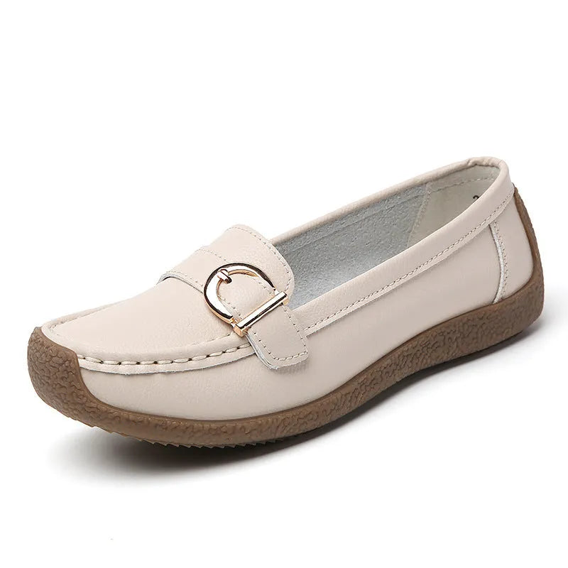 Women's casual loafers in light grey with round toe and flat sole slip-on design