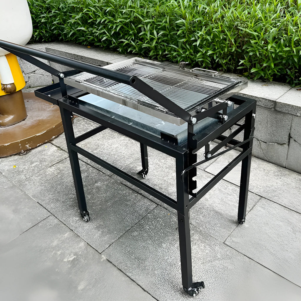 Large L-size Flip BBQ Stove charcoal grill shown folded and detached for storage.
