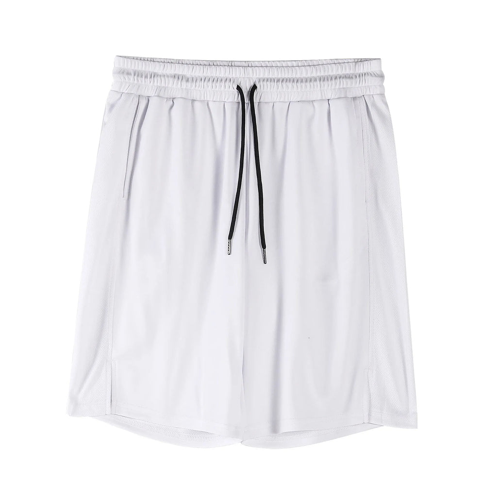Men's black quick-drying mesh casual shorts with elastic waistband on a neutral background