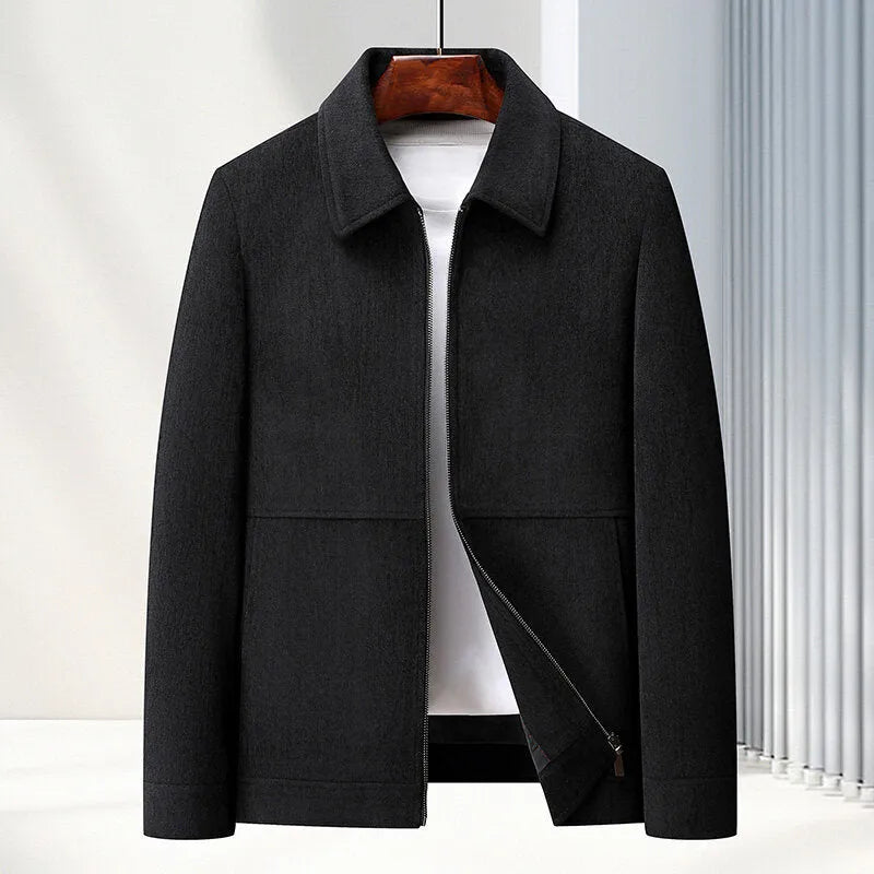 Men's slim fit lapel casual jacket in Vinylon fabric, shown in dark blue colour.
