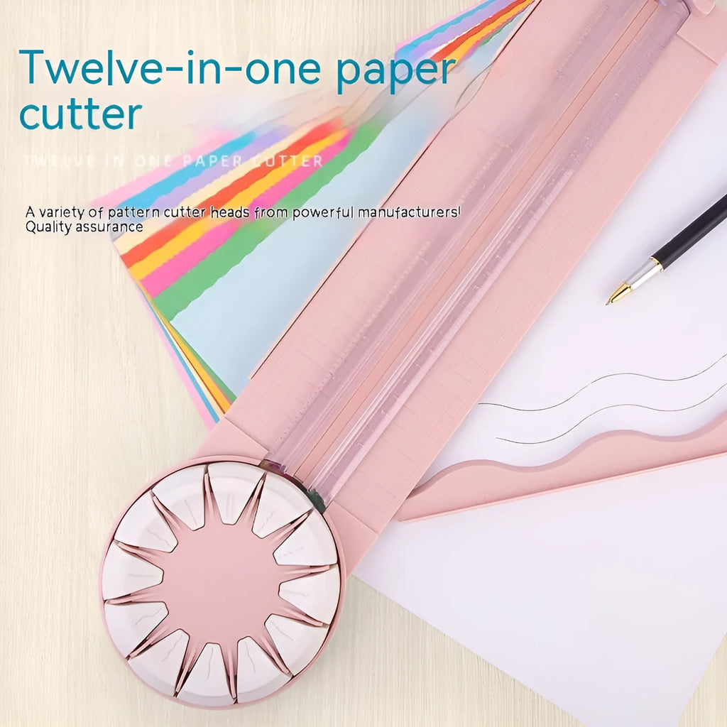 Plastic paper cutting machine with twelve dotted patterns in pink colour, showing 46.2cm length