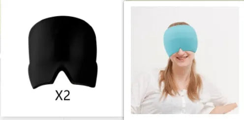 Black elastic cloth gel cooling eye mask for headache relief, shown with adjustable strap.