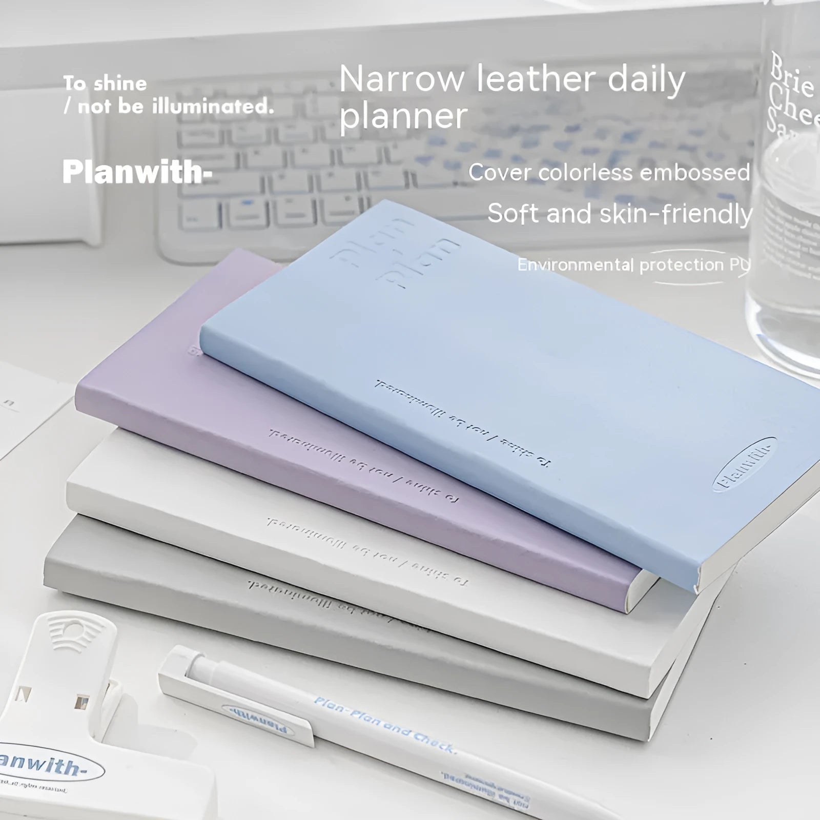 Embossed A5 daily meter notebook in blue, showing its 80 pages of 100g paper.