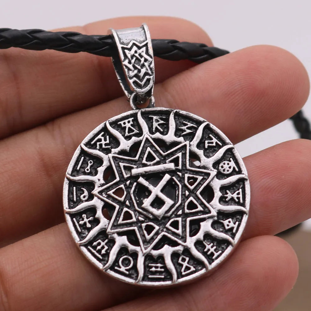 Lunavin ODing logo pendant necklace with leather rope and snake bones chain options in antique silver and bronze