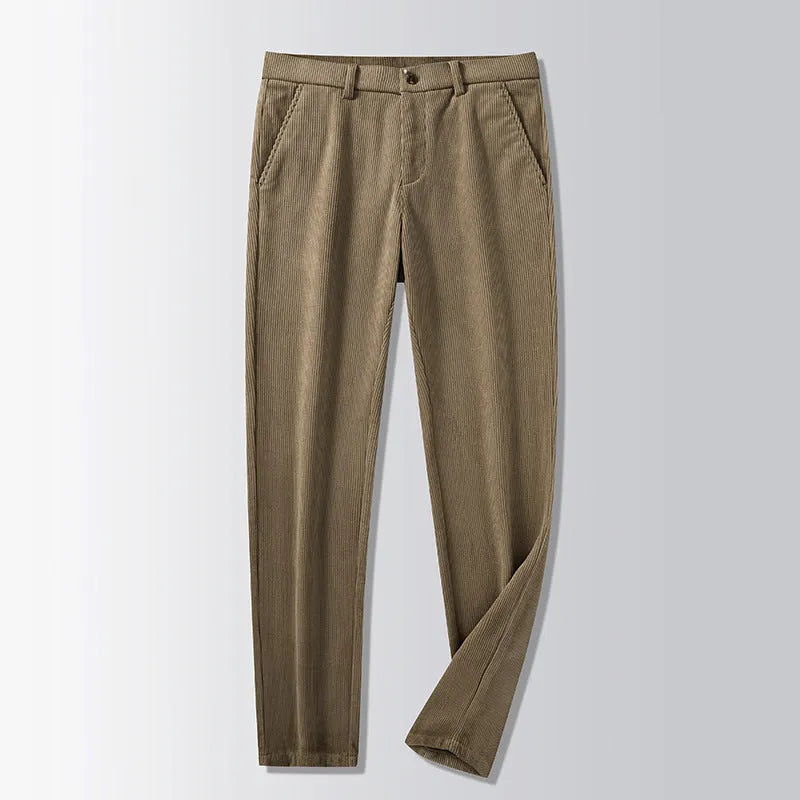 British retro straight-leg striped trousers in chemical fibre blend fabric available in multiple colours