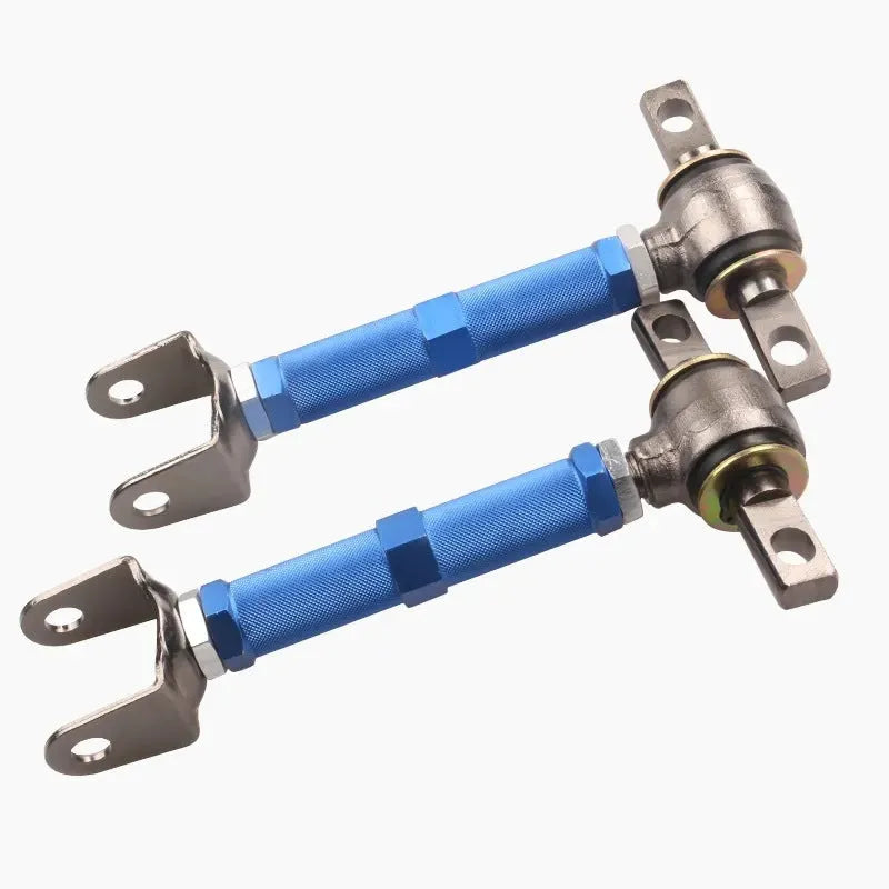 Blue aluminium alloy rear wheel recliner kit for Honda Civic EP3 on a workshop bench.