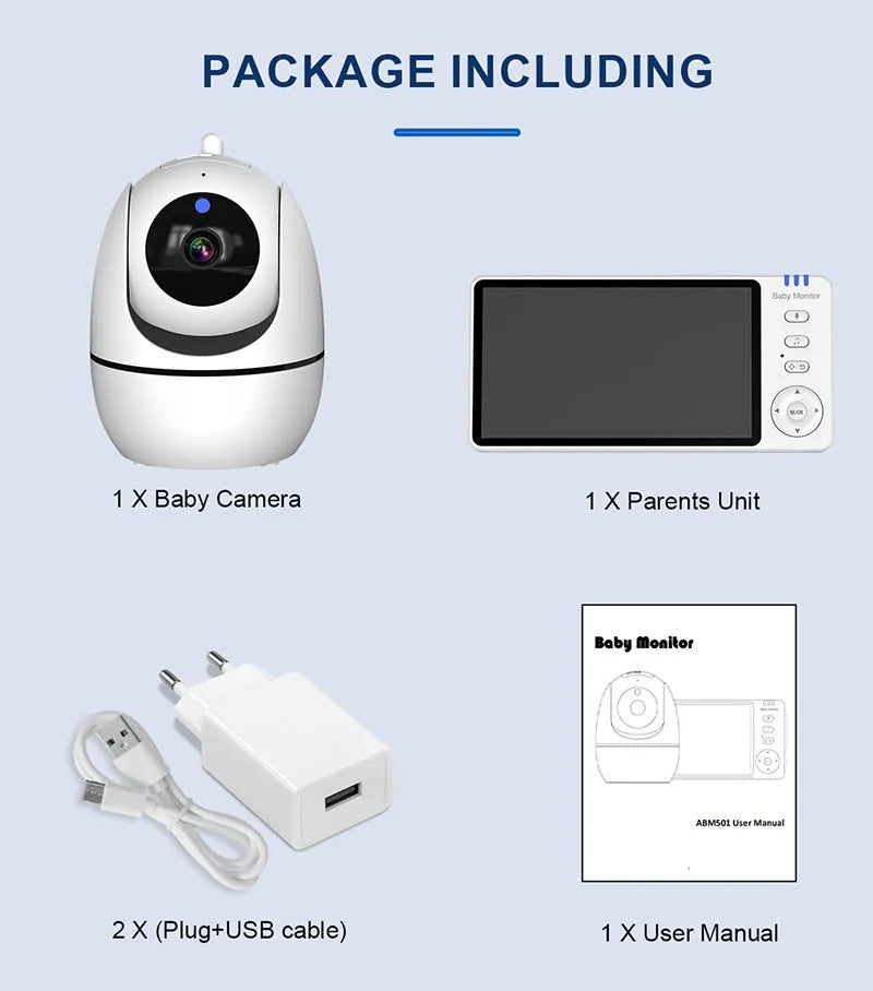 White HD wireless baby monitor with 5-inch screen showing nursery temperature display