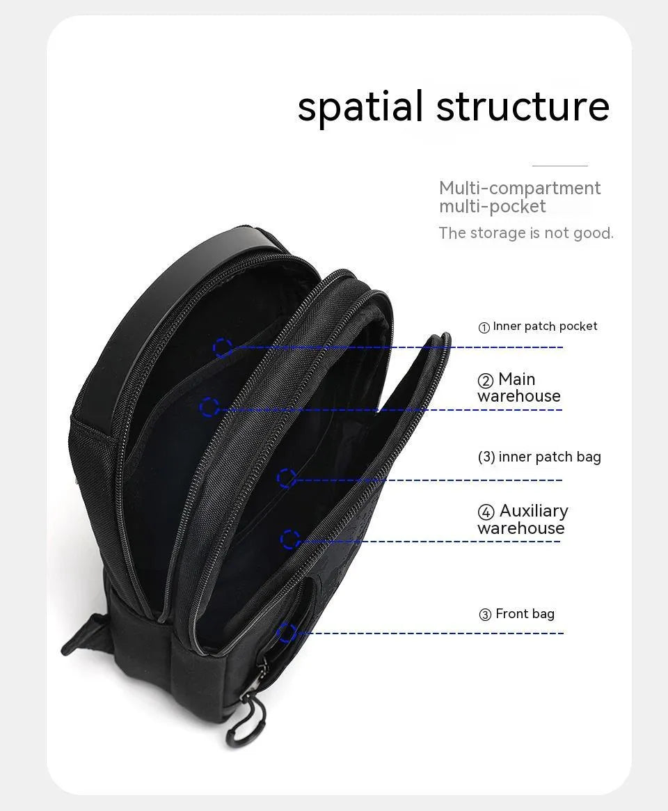 Casual black TPU camouflage chest pack with single shoulder strap and soft handle