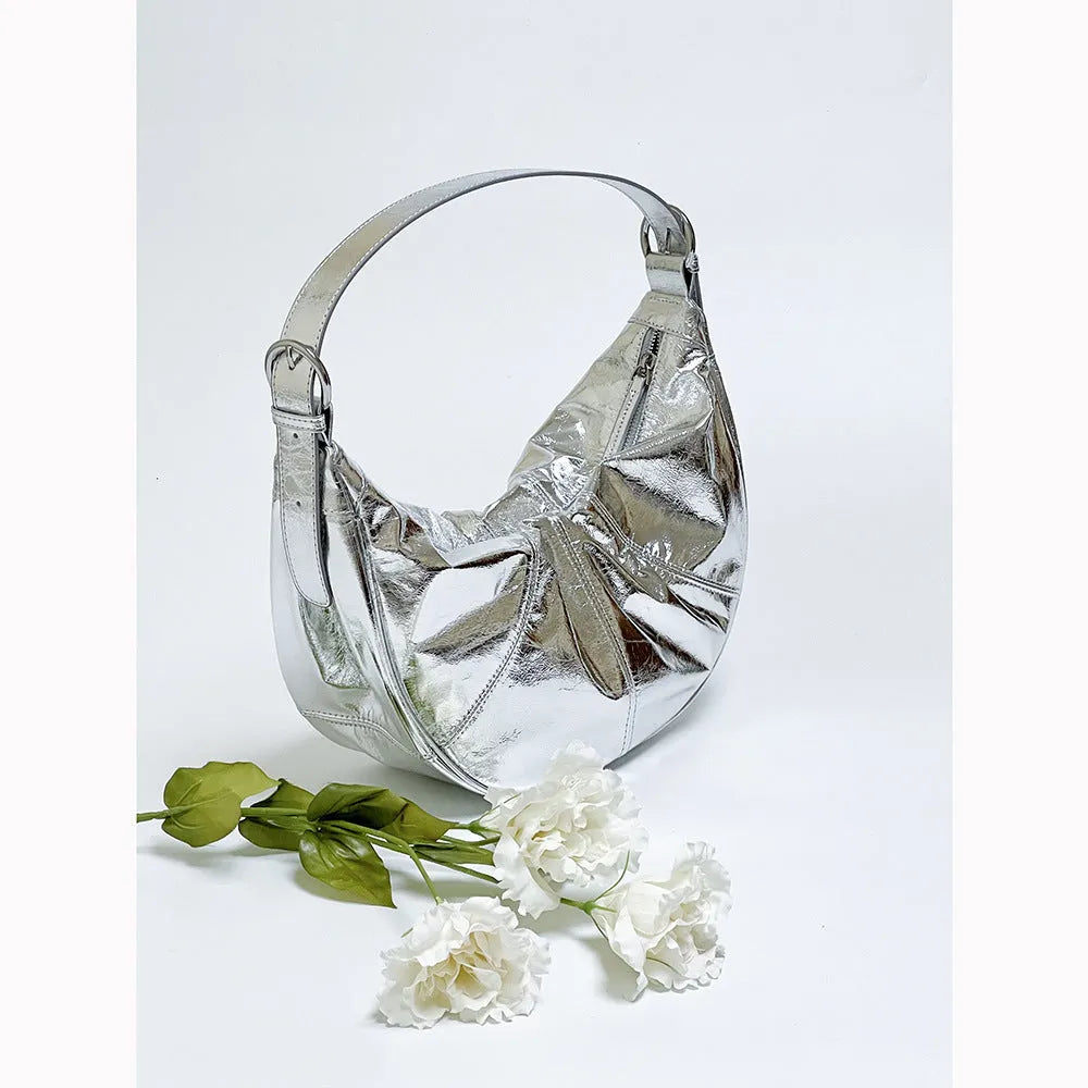 Women's genuine leather shoulder bag with dumpling shape design in four colour options