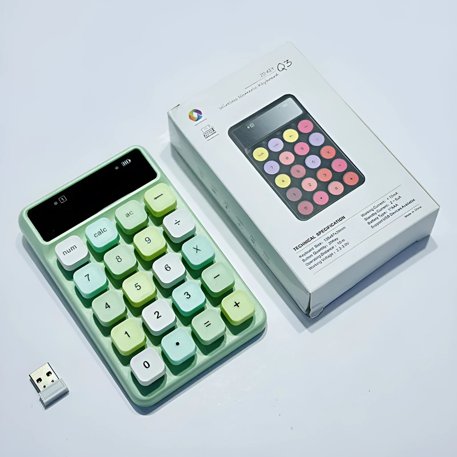 Q3 wireless digital keyboard in macaron colours with compact ABS design