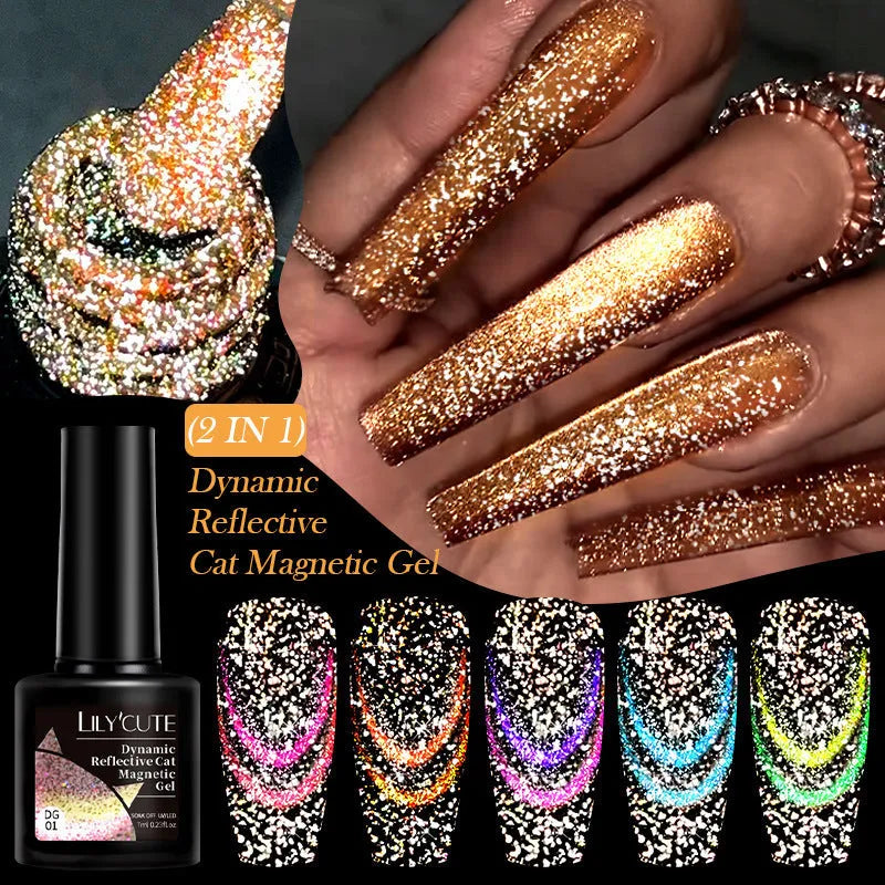 Cat eye series nail polish gel with diamond glitter in six colour options
