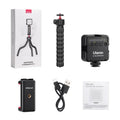 Multifunctional photography and video VLOG suite kit with black, silver, and grey aluminium tripod.