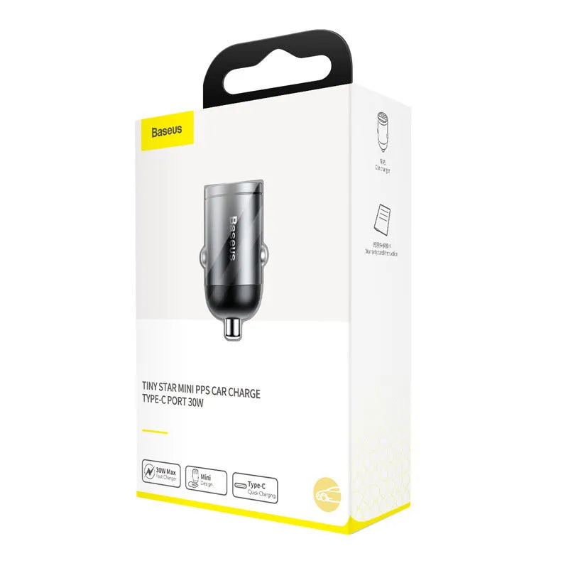 Baseus electro-optical grey 30W car charger with 1 metre cable and USB connector