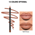 Waterproof matte lip liner pencil in wood casing showing rich colour texture