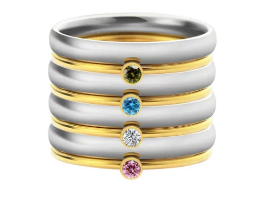 Geometric engraved titanium steel ring featuring the December birthstone combination.