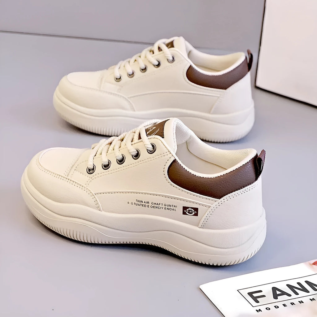 Women's white Korean-style lace-up pumps with cross strap detail and flat 3-5cm heel