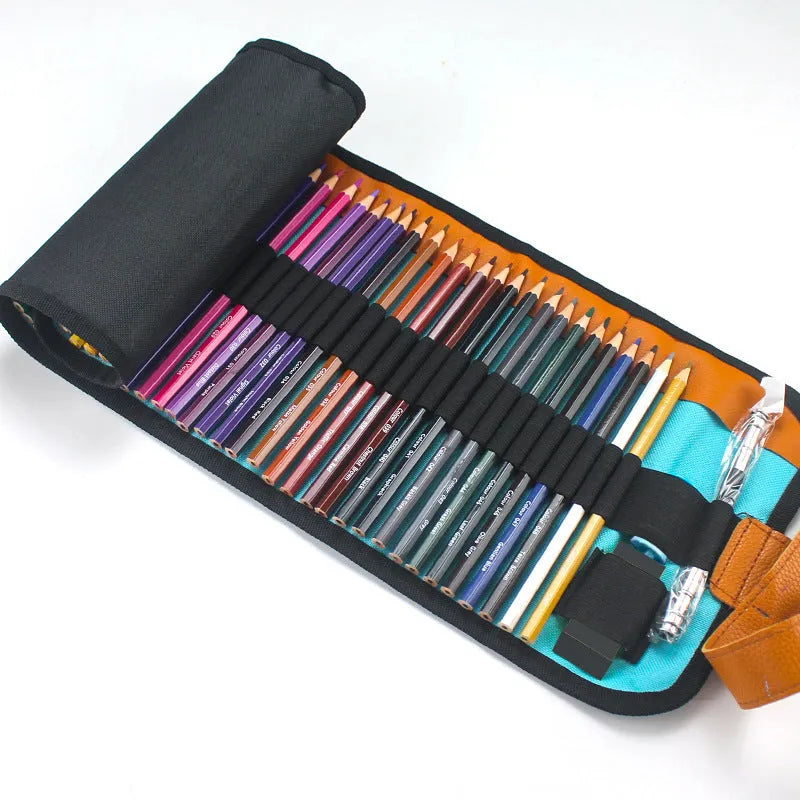 Set of 50 wooden coloured pencils in a basswood case for oily painting artistic work