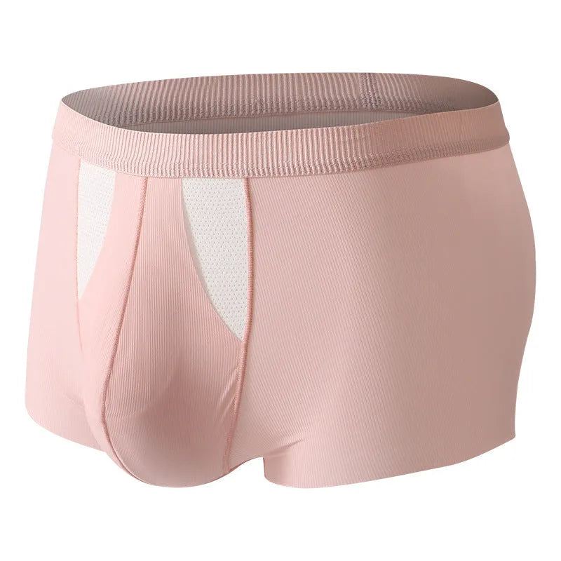 Ice silk double-layer training shorts in various colours showing hole bag design for breathability.