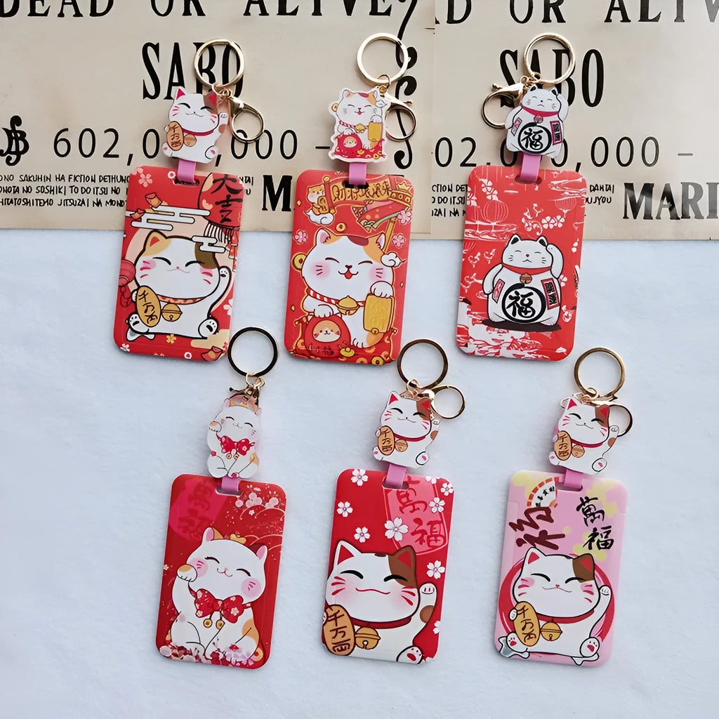 Lucky Cat cartoon style plastic certificate set with card sleeve and ferrule pendant