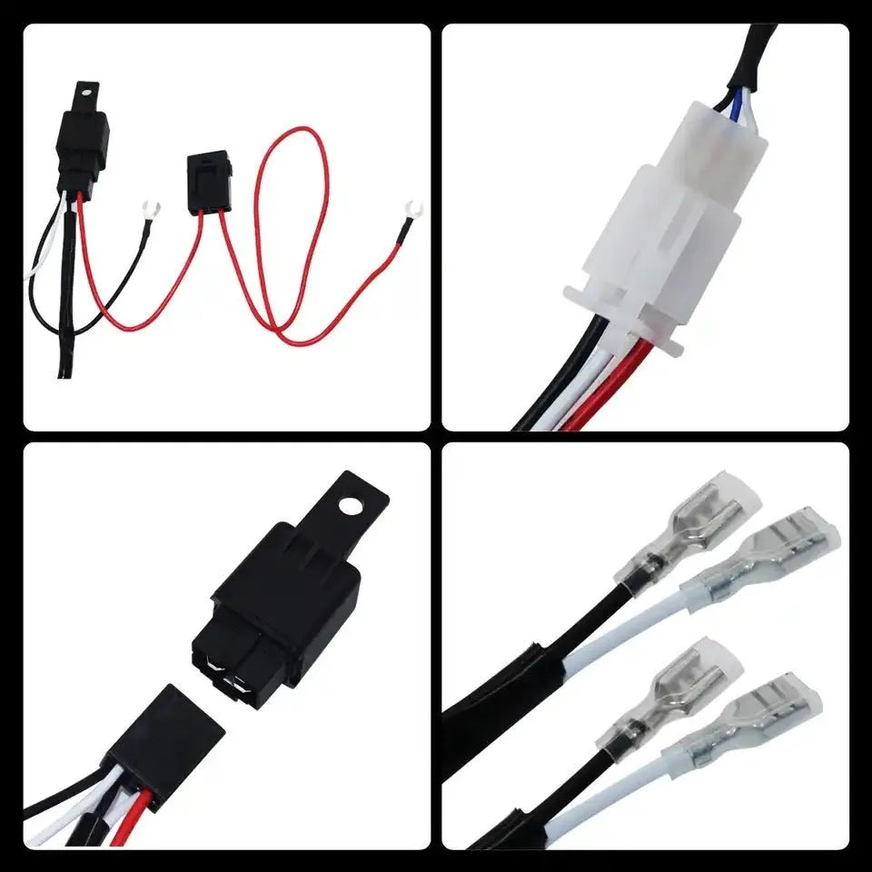 LED roof spotlight wiring harness with 2 metre silicone cable and connectors for automotive lighting installation