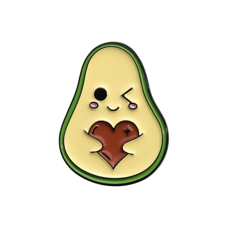 Colourful cartoon fruit and letter shaped zinc alloy decorative brooch.
