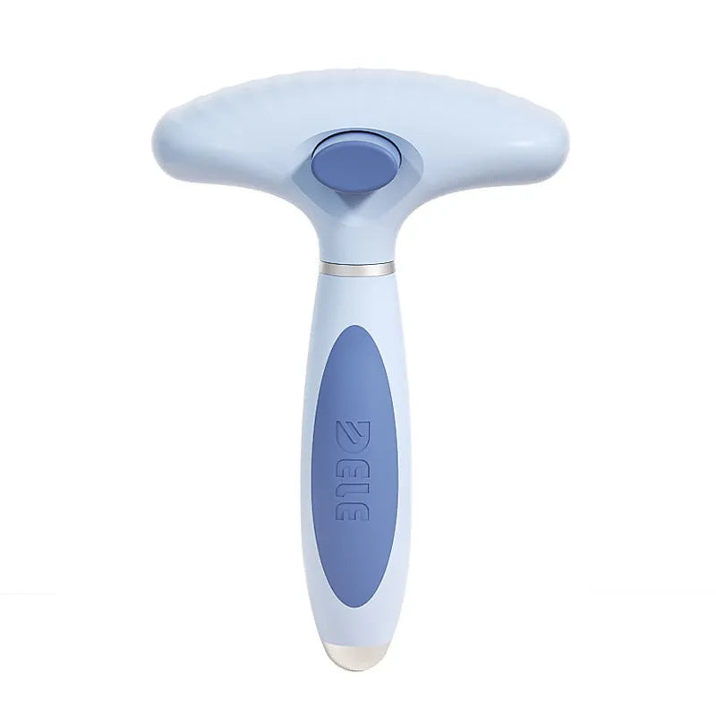 Azure light blue stainless steel double row dog grooming comb with ergonomic handle