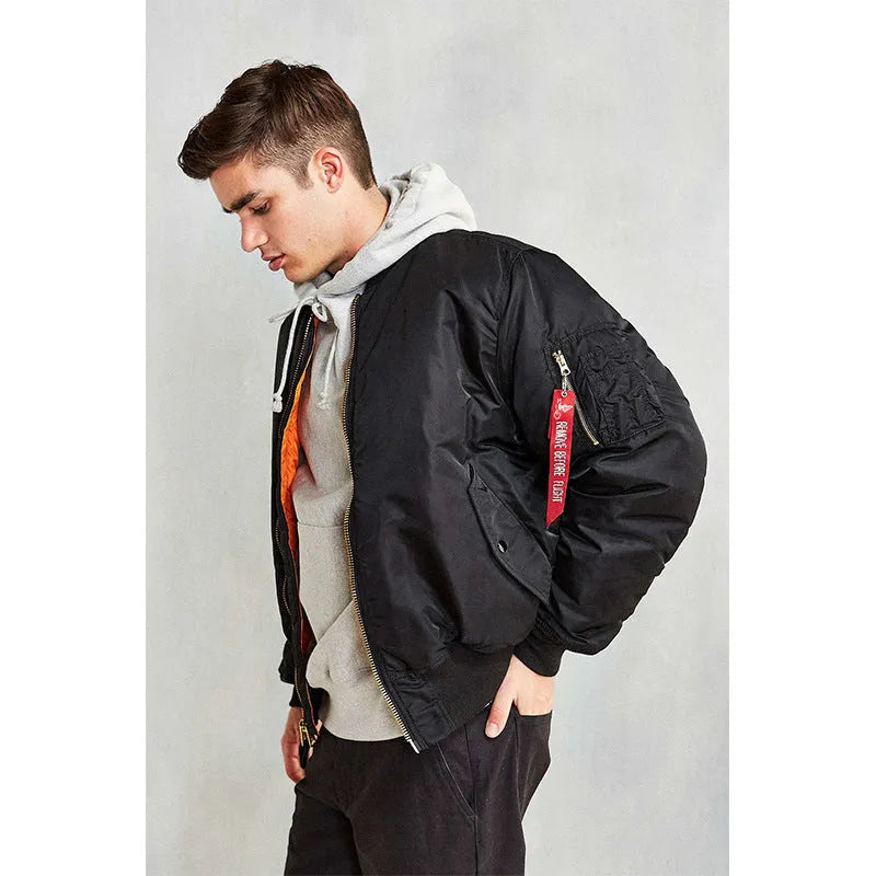Men's American workwear pilot jacket in army green with cotton padding and loose fit