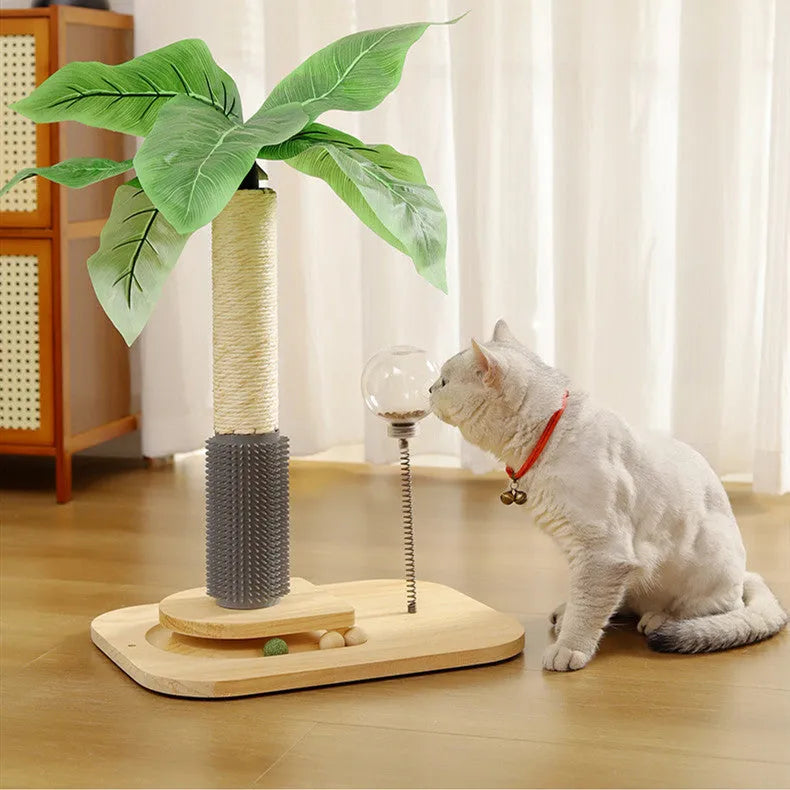 Wooden vertical cat scratching post with canna grab column design in simple style