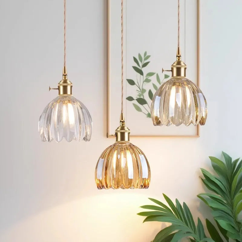 Vintage glass flower chandelier in Nordic style for bedroom ceiling installation