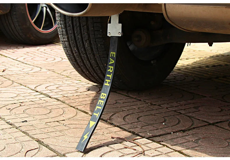Black car electrostatic grounding belt with copper wire and rubber housing, 370mm long