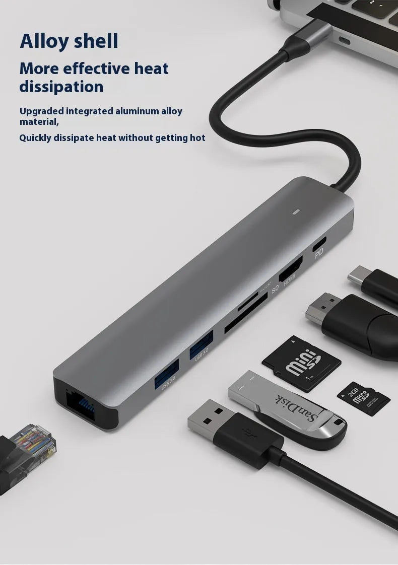 LQT-LH07 7-in-1 USB-C multi-function card reader hub for laptop and desktop.