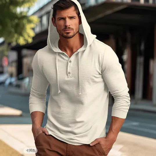 Cotton hoodie pullover in dark blue colour showing front view with long sleeves