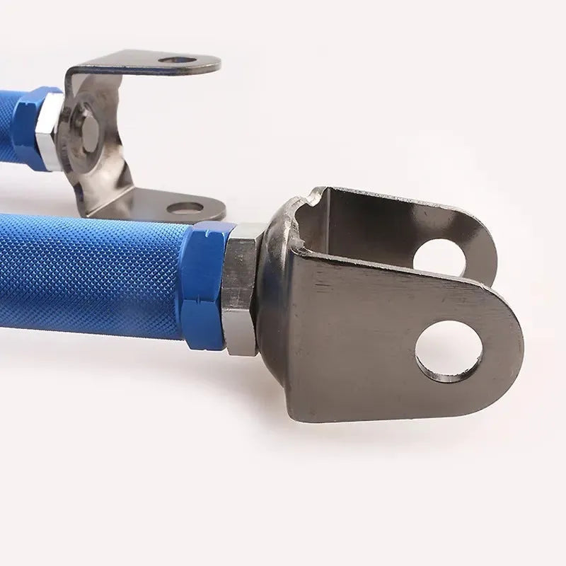 Blue aluminium alloy rear wheel recliner kit for Honda Civic EP3 on a workshop bench.
