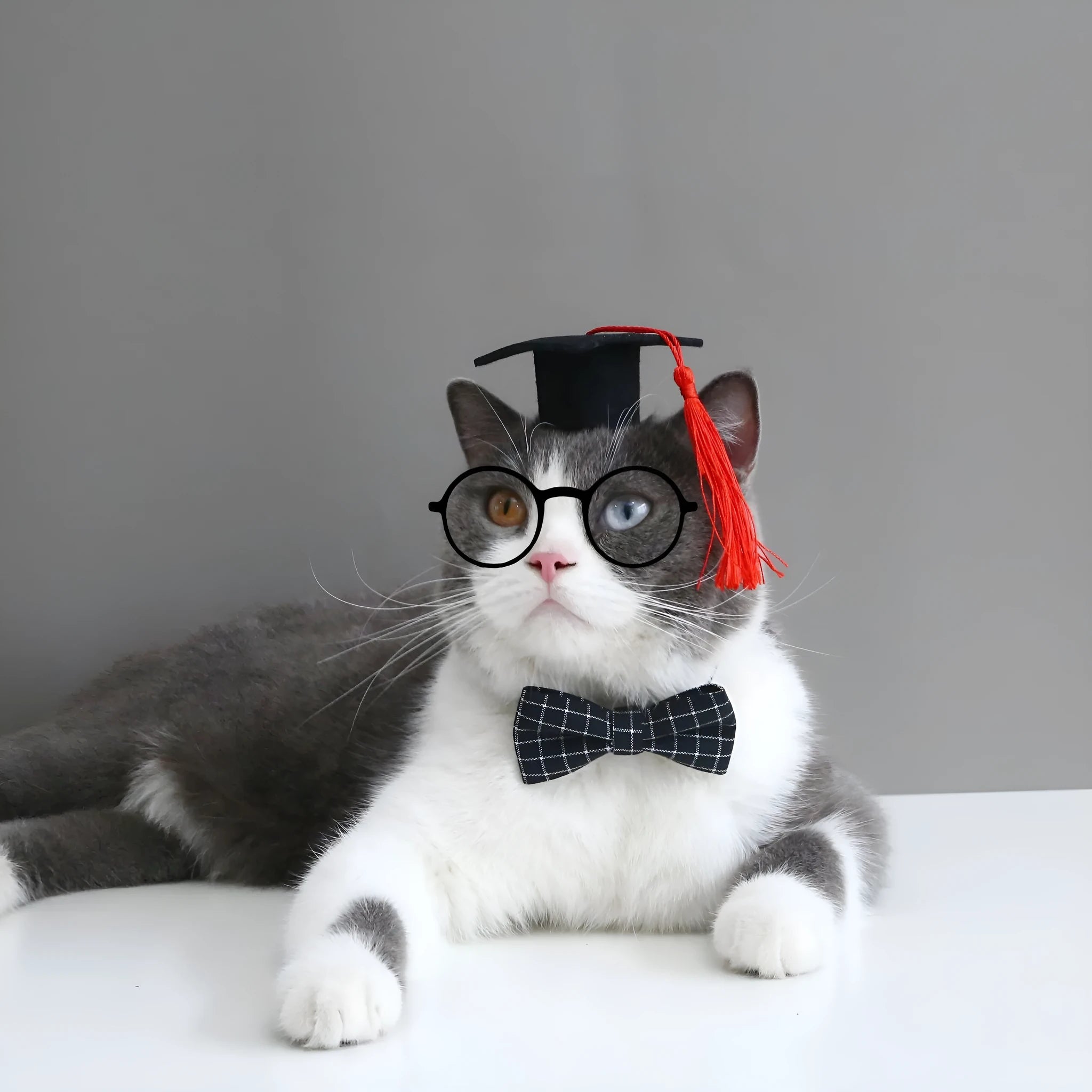 British-style wool felt pet bow tie and elastic hair band set for small dogs and cats.