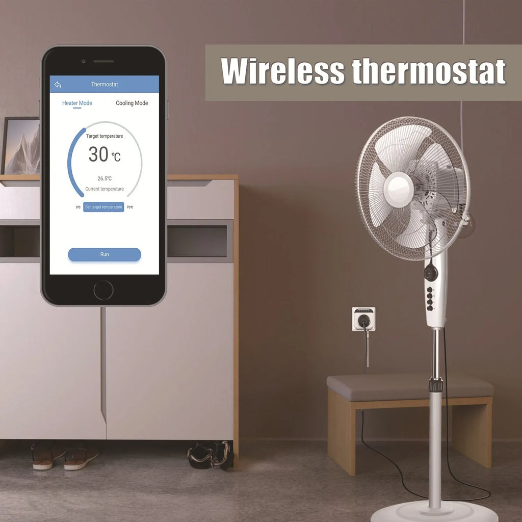 White Tuya Wi-Fi smart temperature control switch socket with US plug and temperature sensor probe